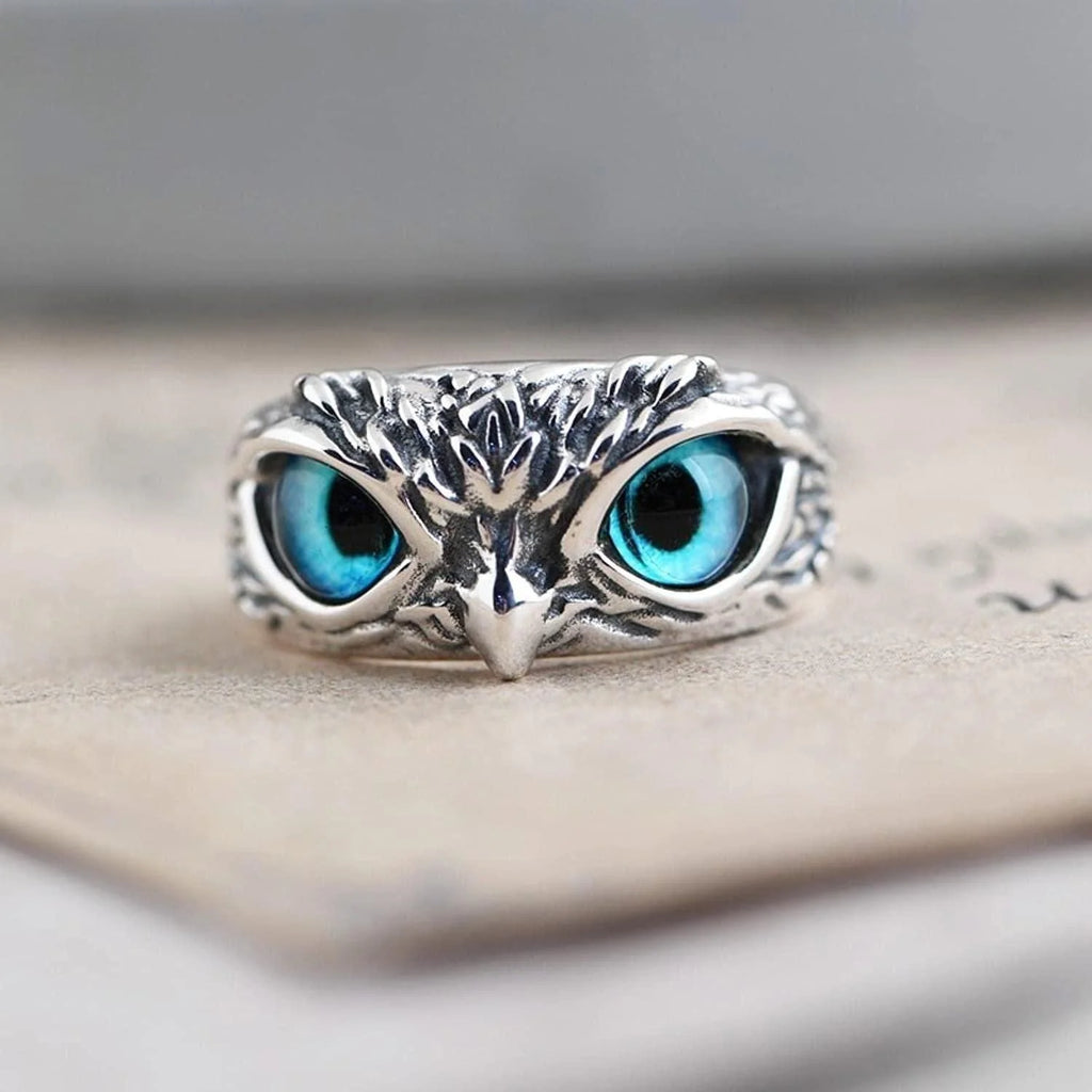 Silver Plated Owl Ring Stone Rings For Men Silver Plated Stone Ring  - Owl Ring (Pack of 2) - Owl Ring (Buy 1 Get  Free)