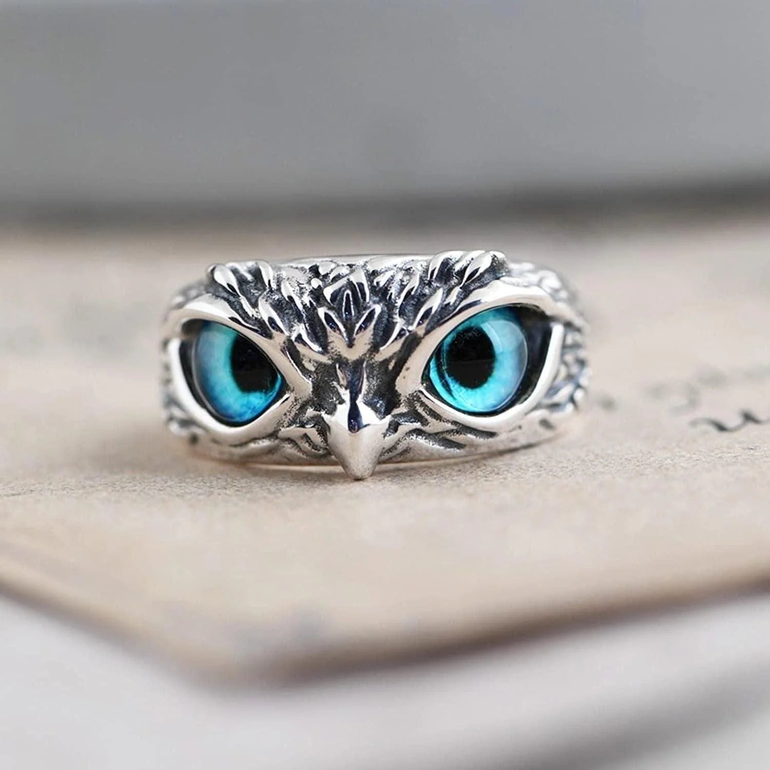 Silver Plated Owl Ring Stone Rings For Men Silver Plated Stone Ring  - Owl Ring (Pack of 2) - Owl Ring (Buy 1 Get  Free)