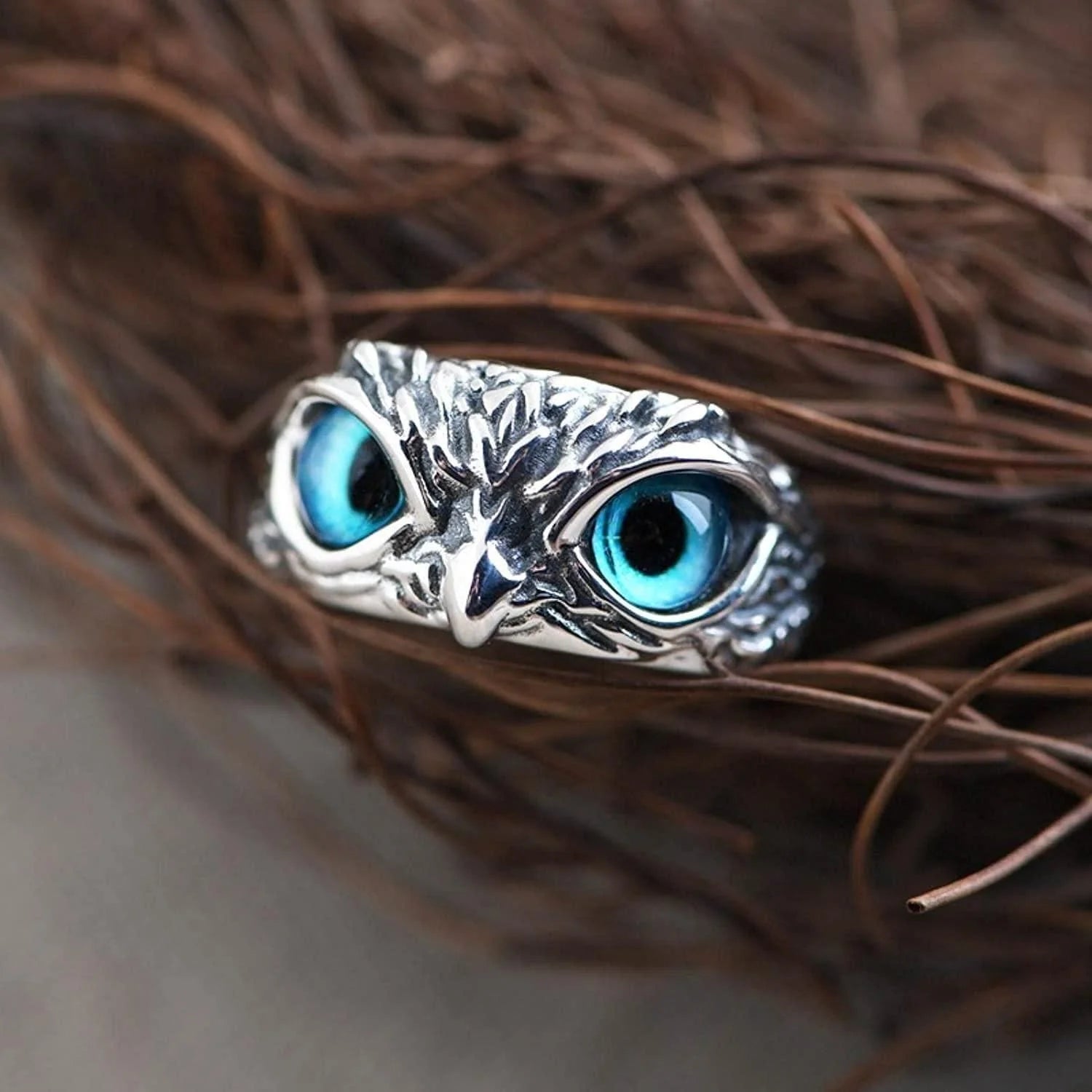 Silver Plated Owl Ring Stone Rings For Men Silver Plated Stone Ring  - Owl Ring (Pack of 2) - Owl Ring (Buy 1 Get  Free)