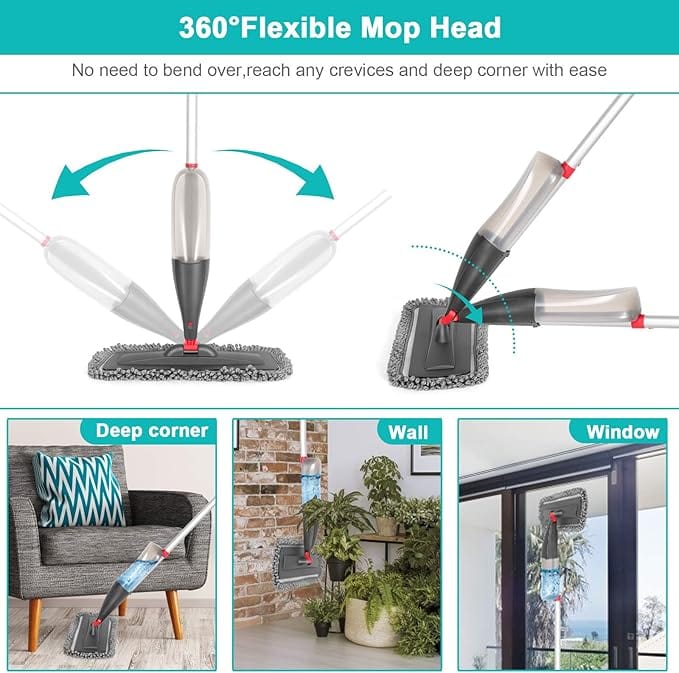 Spray Mop | Tile Cleaner Bathroom Floor Cleaning Brush Kitchen Mop Brush Wiper - Floor Cleaning Mop Stick with Spray Bottle