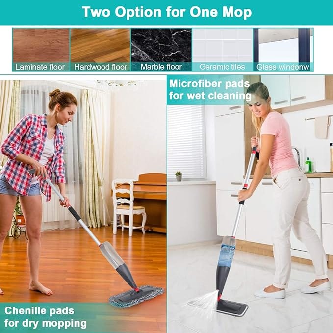 Spray Mop | Tile Cleaner Bathroom Floor Cleaning Brush Kitchen Mop Brush Wiper - Floor Cleaning Mop Stick with Spray Bottle