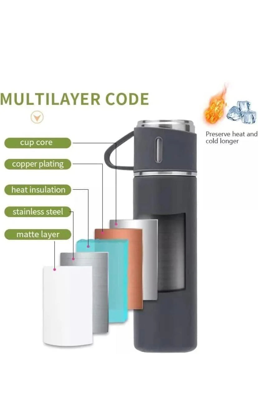 Steel Water Bottle Vacuum Thermos Flask Tea Cup Set Flask Bottle- Vacuum Flask Cup Set - Vacuum Flask Cup Full Set