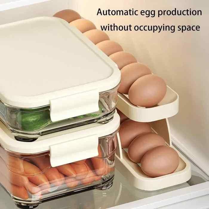 Storage Box Plastic Container Egg Box Holder Tray For Fridge- Automatically Rolling Egg Holder Container Display Rack - Automatically Rolling Egg Holder