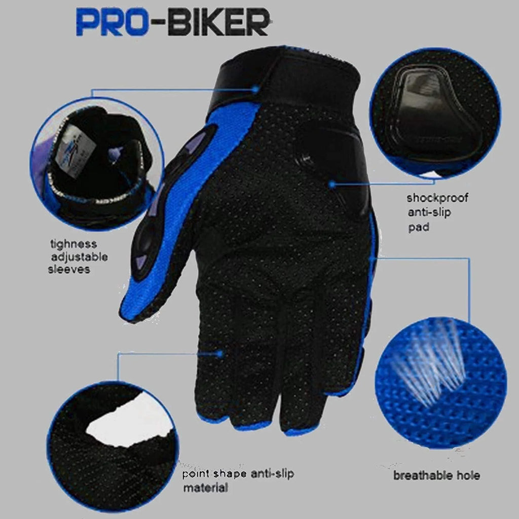 Synthetic Leather Motorcycle Gloves ( Blue ) - Free Size - Synthetic Leather Motorcycle Gloves ( Blue )