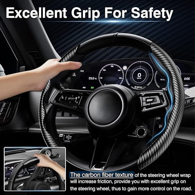 White Black - Anti-Slip Steering Wheel Cover (2 Side Set)
