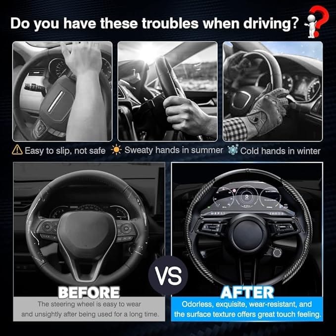 White Black - Anti-Slip Steering Wheel Cover (2 Side Set)